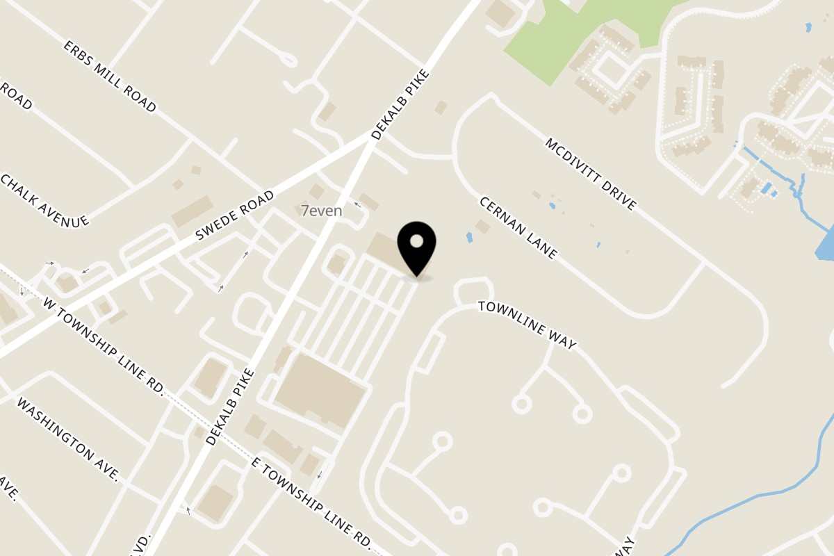 Map showing the location of Thai Orchid on 1748 Dekalb Pike in Blue Bell